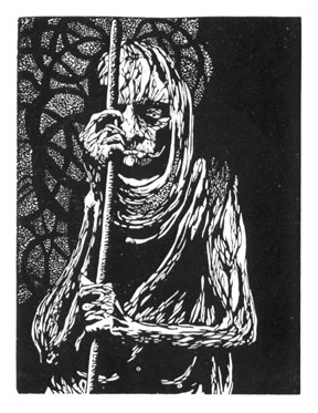 Wood Engraving Titled: Old Woman